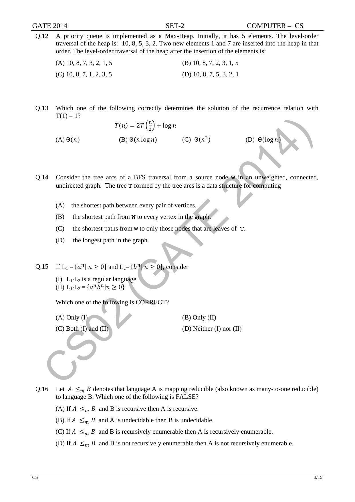 GATE 2014 Computer Science and Information Technology (CS) Question Paper with Answer Key - Page 32