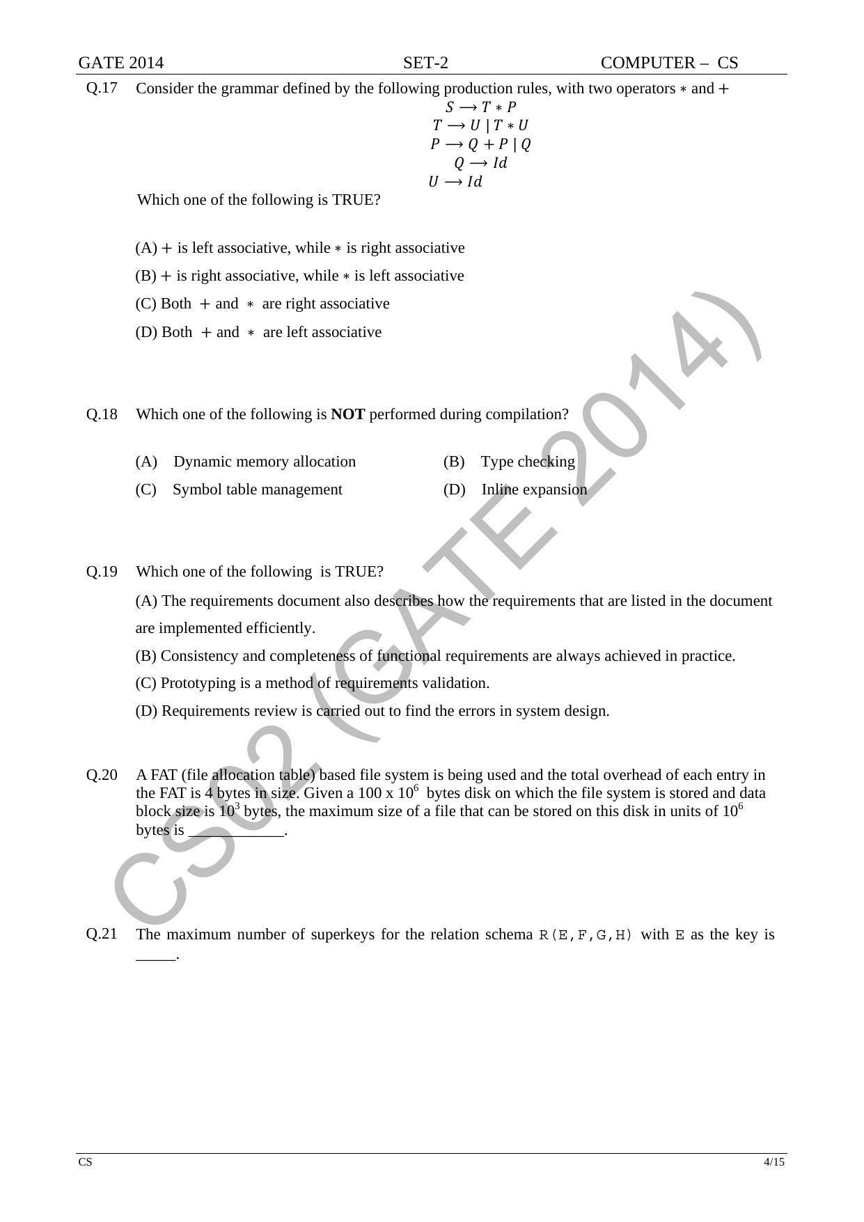GATE 2014 Computer Science and Information Technology (CS) Question Paper with Answer Key - Page 33
