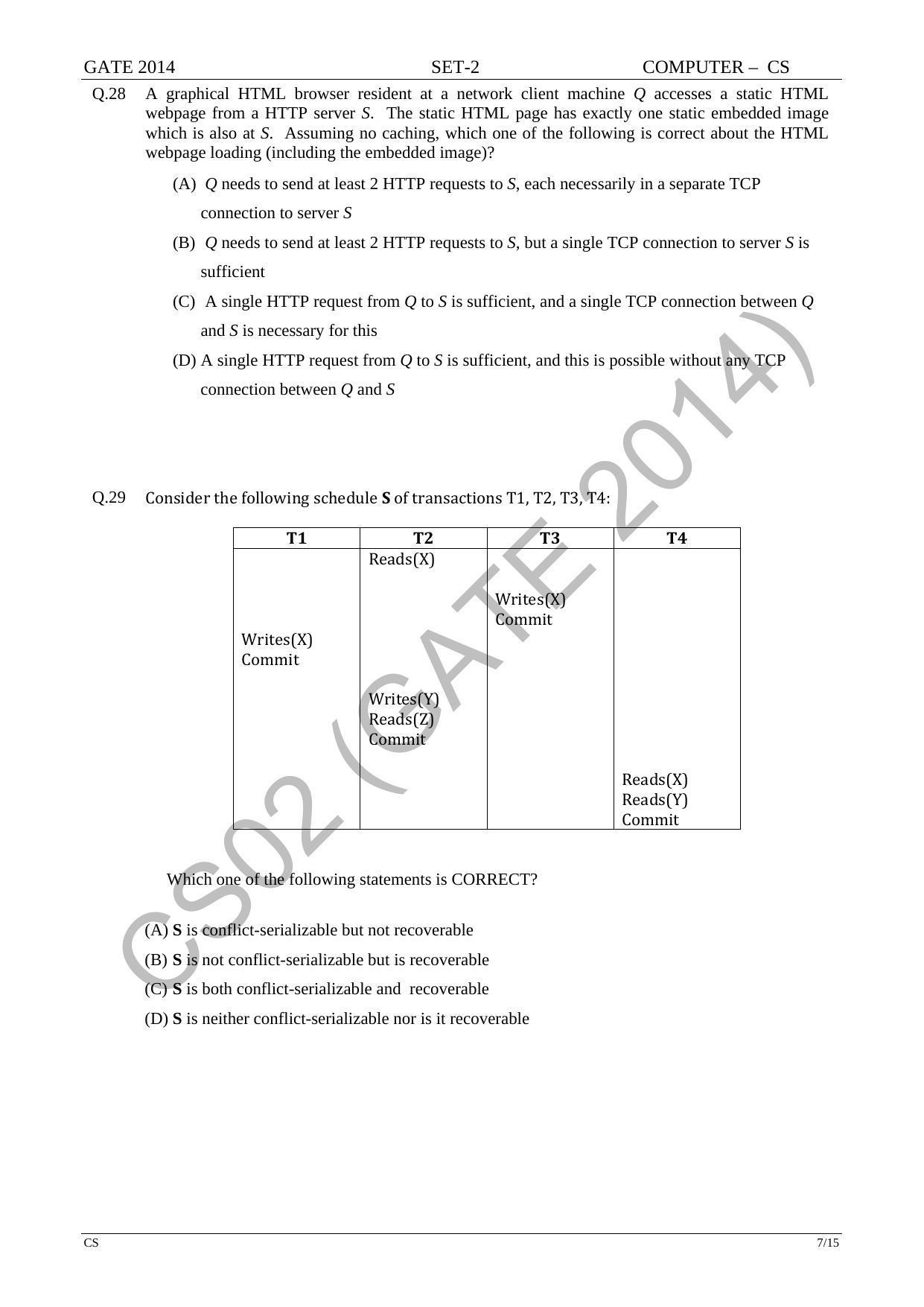 GATE 2014 Computer Science and Information Technology (CS) Question Paper with Answer Key - Page 36