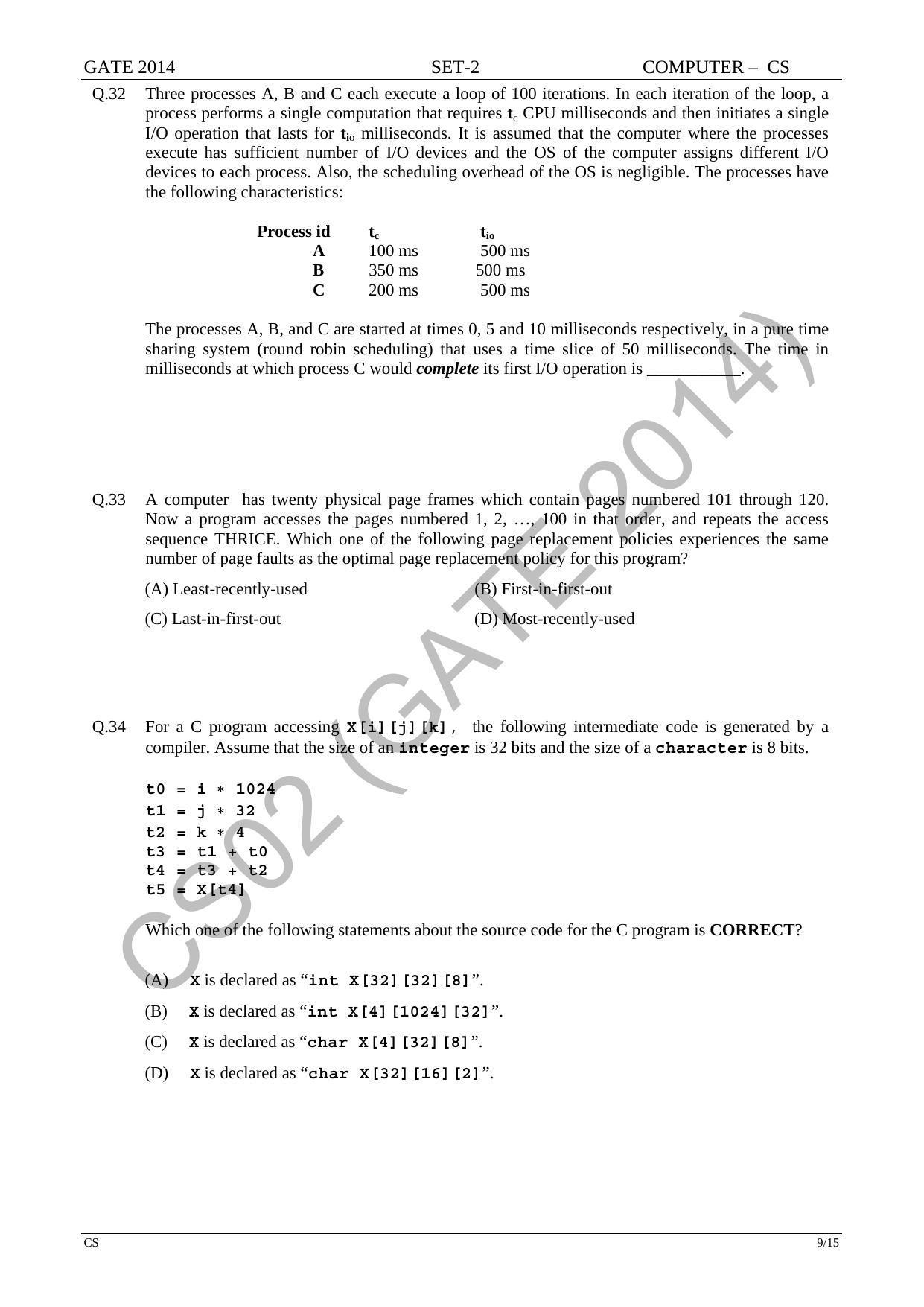 GATE 2014 Computer Science and Information Technology (CS) Question Paper with Answer Key - Page 38