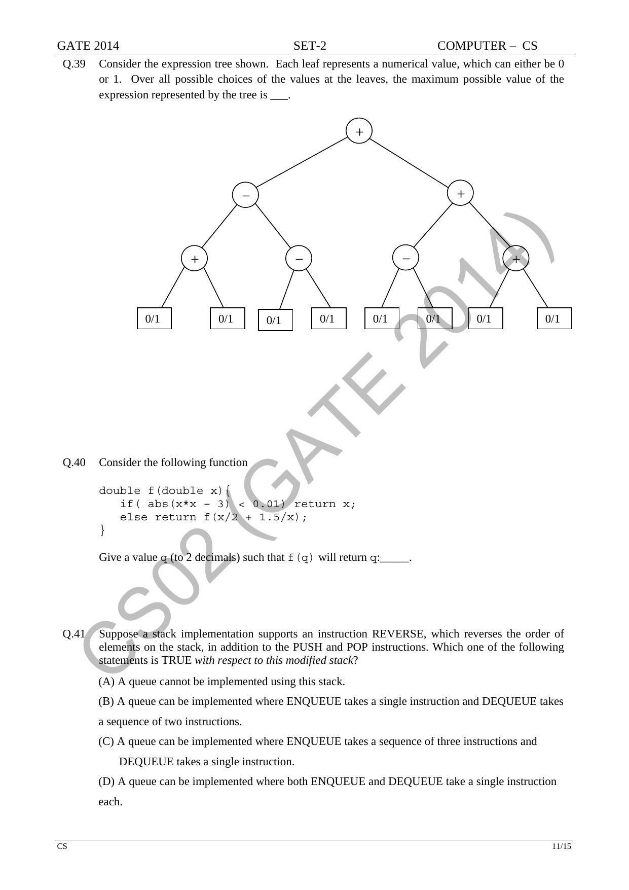 GATE 2014 Computer Science and Information Technology (CS) Question Paper with Answer Key - Page 40