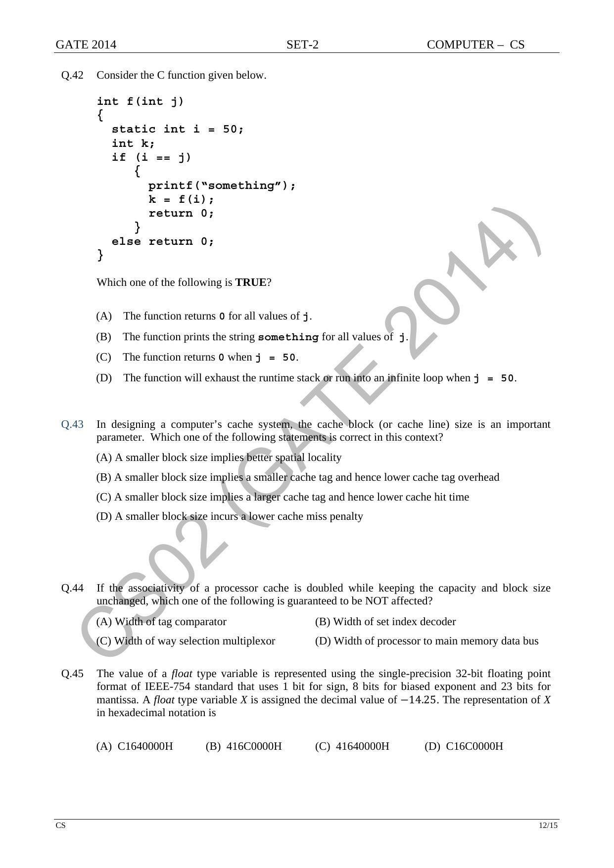 GATE 2014 Computer Science and Information Technology (CS) Question Paper with Answer Key - Page 41