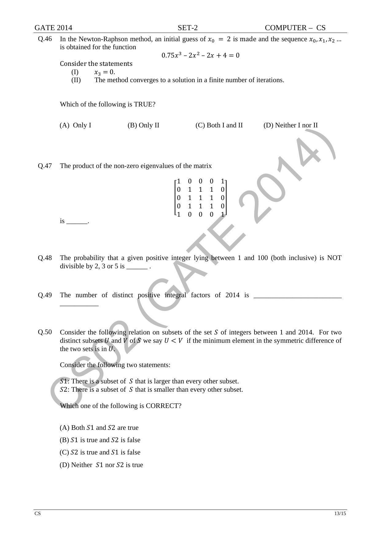 GATE 2014 Computer Science and Information Technology (CS) Question Paper with Answer Key - Page 42