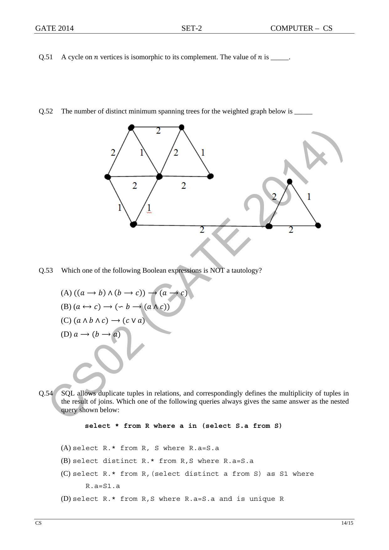 GATE 2014 Computer Science and Information Technology (CS) Question Paper with Answer Key - Page 43