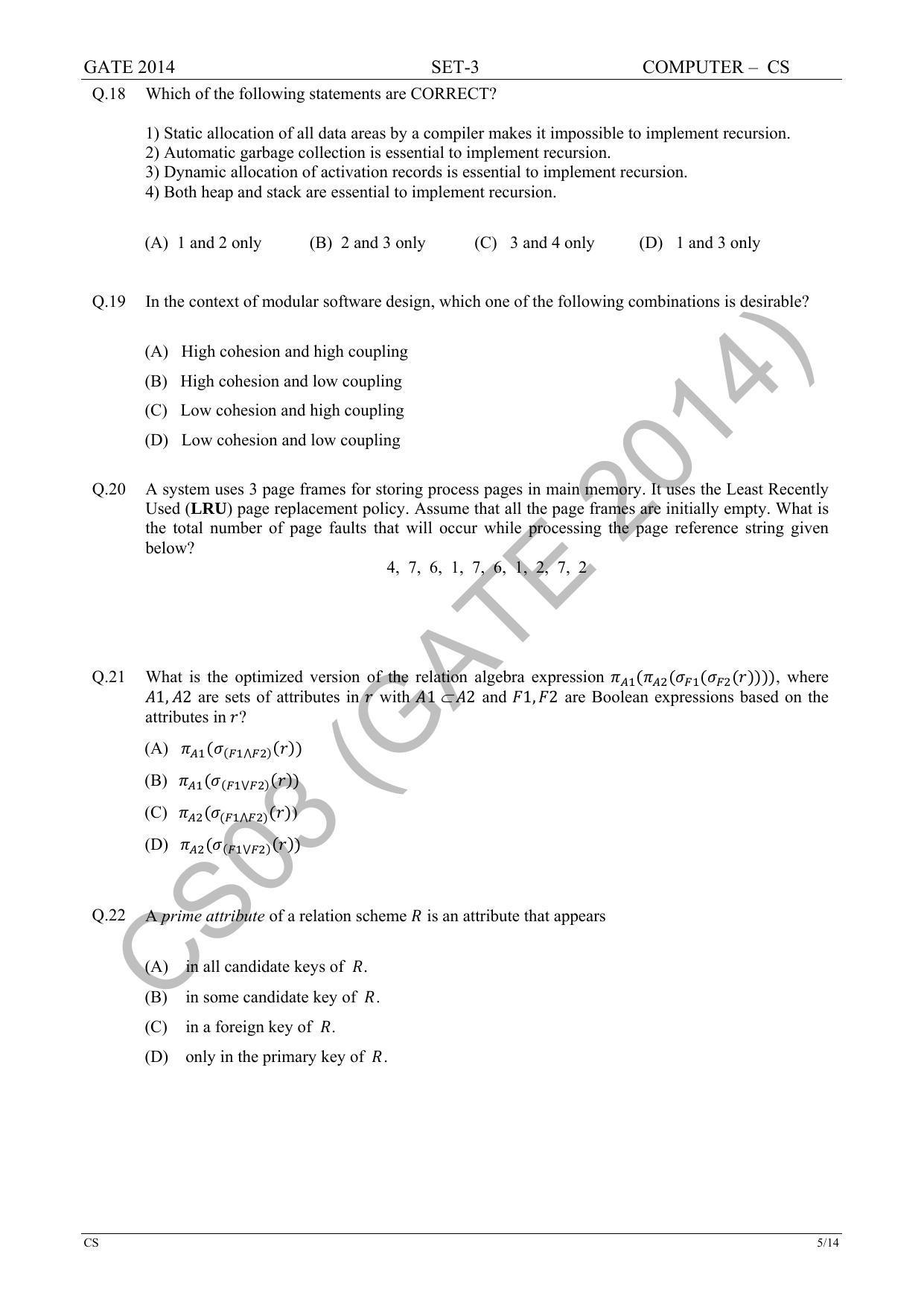 GATE 2014 Computer Science and Information Technology (CS) Question Paper with Answer Key - Page 57