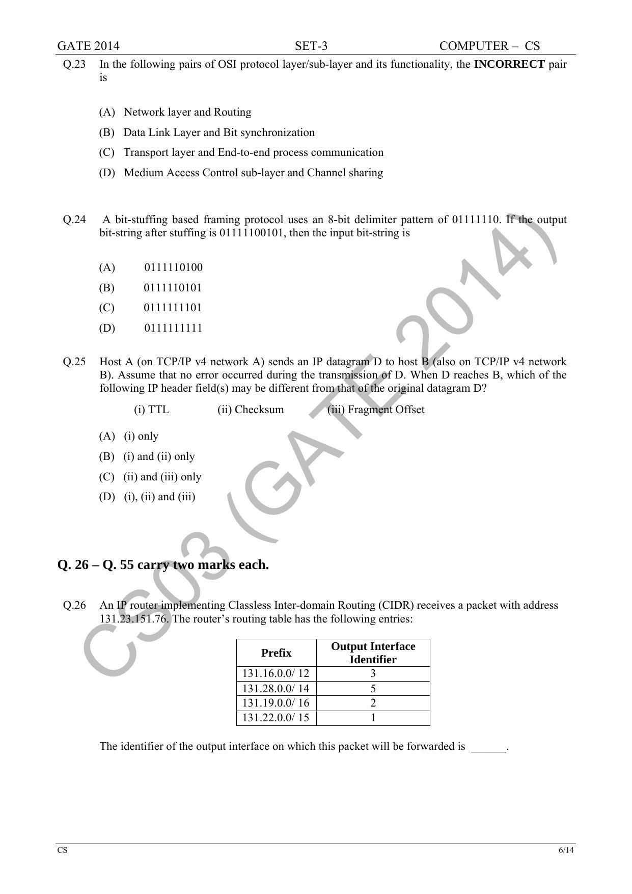 GATE 2014 Computer Science and Information Technology (CS) Question Paper with Answer Key - Page 58