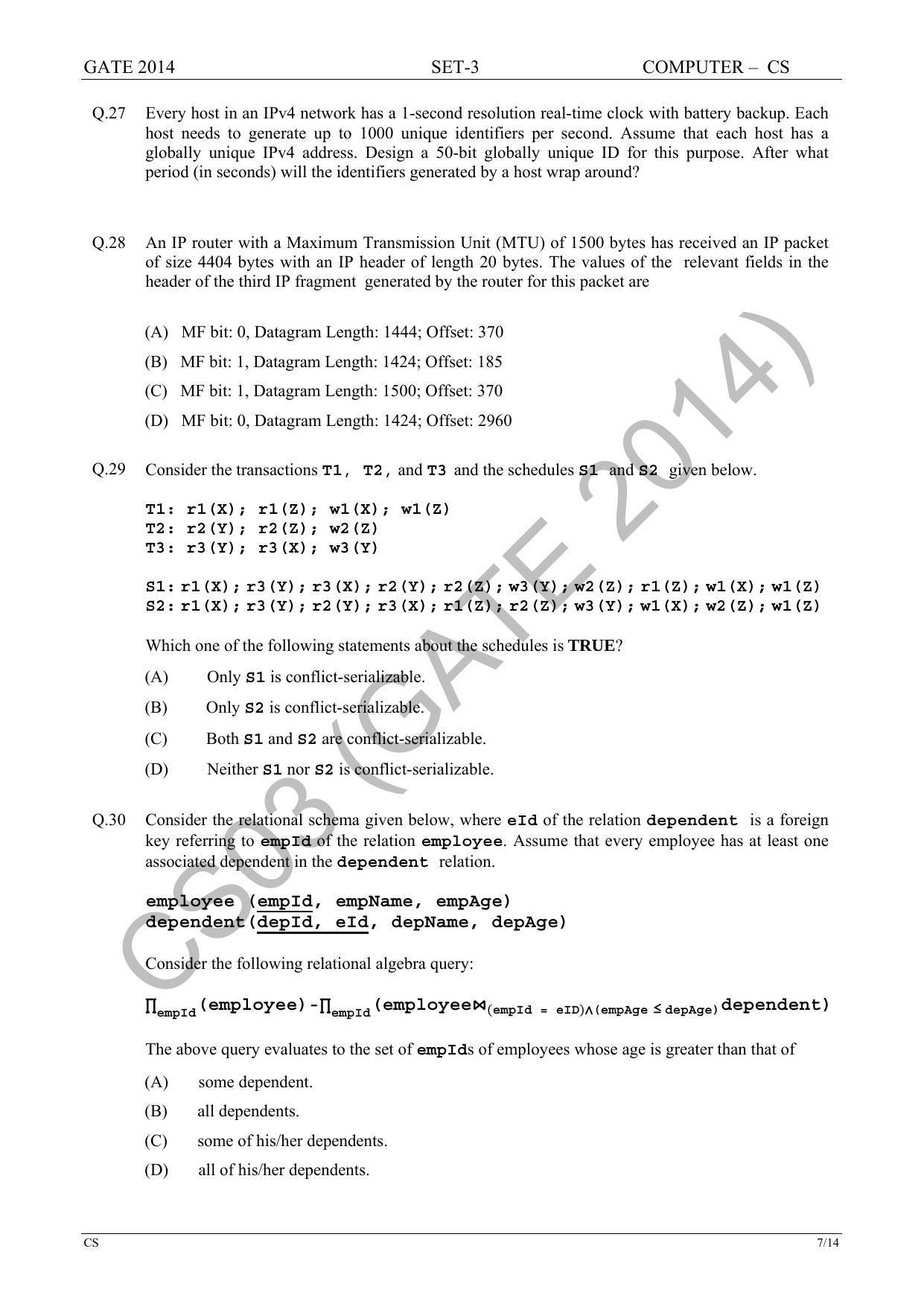 GATE 2014 Computer Science and Information Technology (CS) Question Paper with Answer Key - Page 59