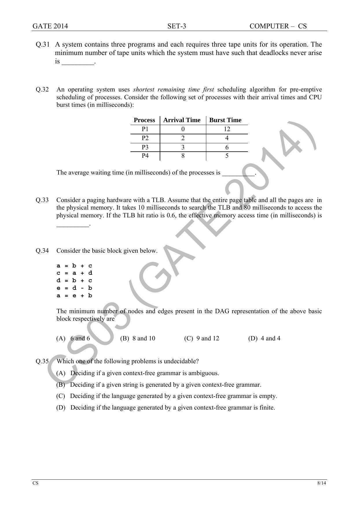 GATE 2014 Computer Science and Information Technology (CS) Question Paper with Answer Key - Page 60