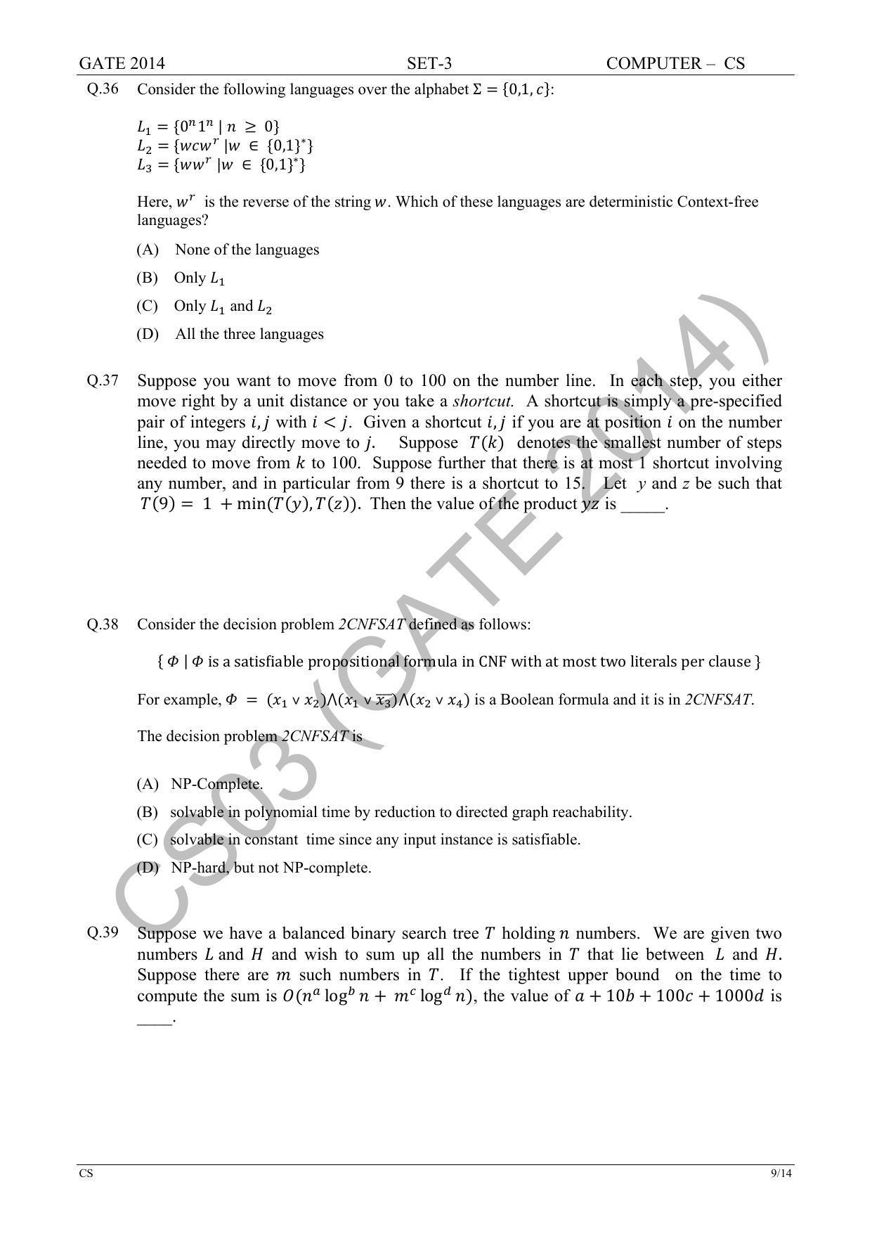 GATE 2014 Computer Science and Information Technology (CS) Question Paper with Answer Key - Page 61