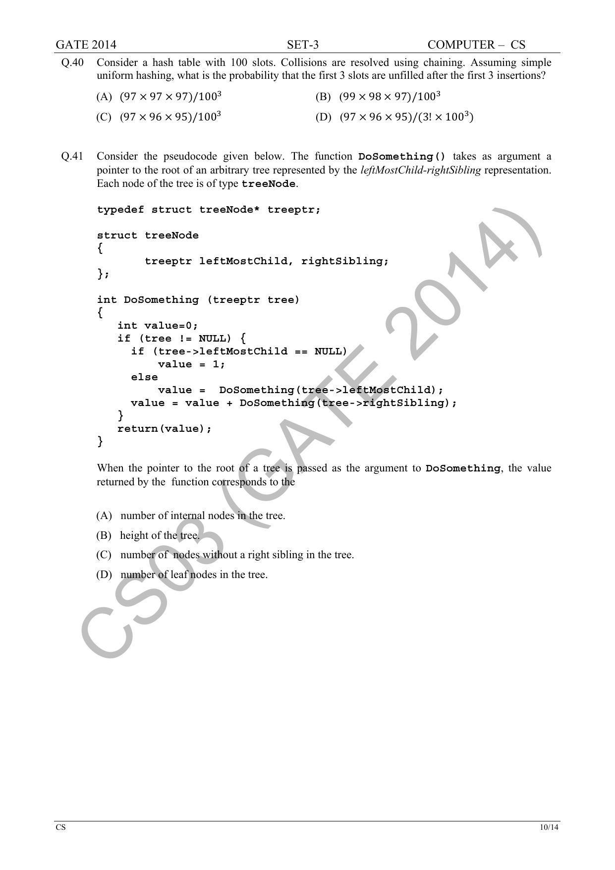 GATE 2014 Computer Science and Information Technology (CS) Question Paper with Answer Key - Page 62