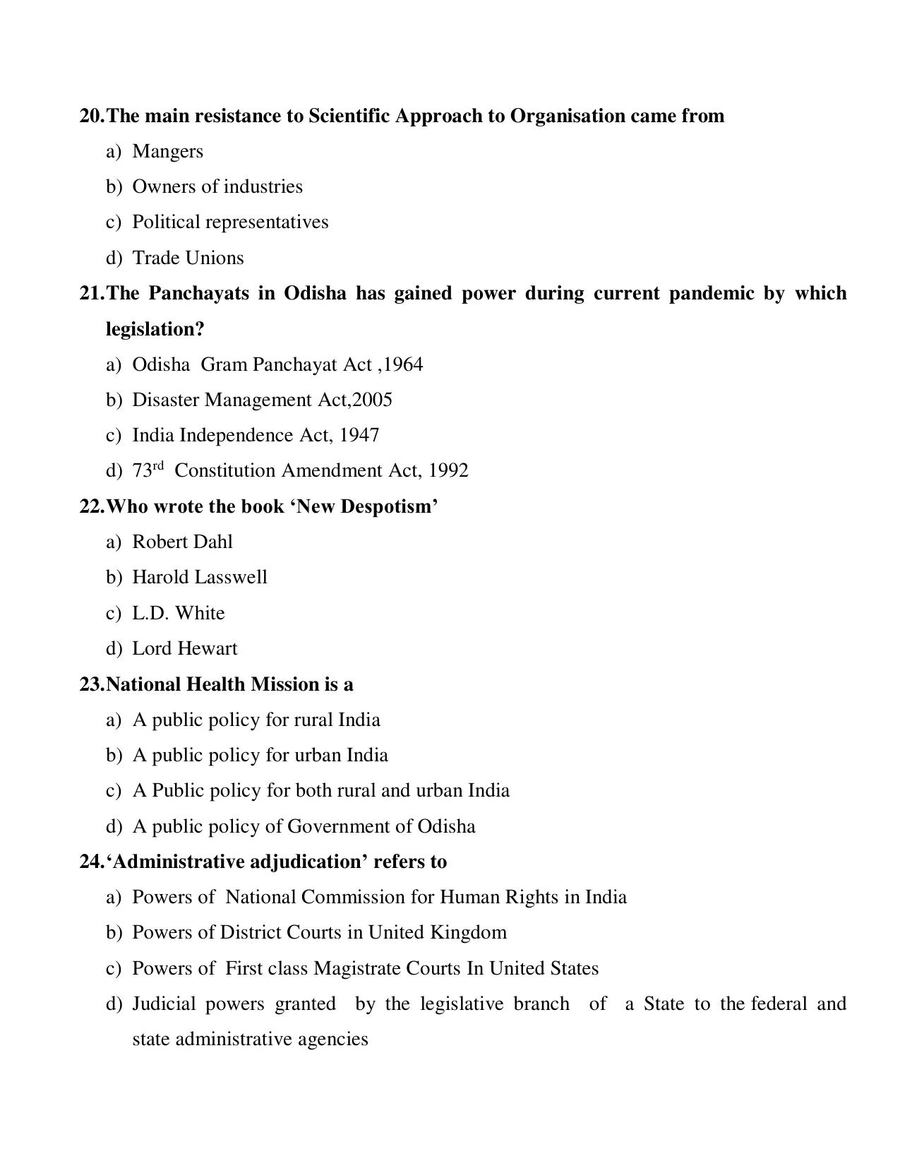 Odisha CPET 2021 PUBLIC ADMINISTRATION Question Paper - Page 5