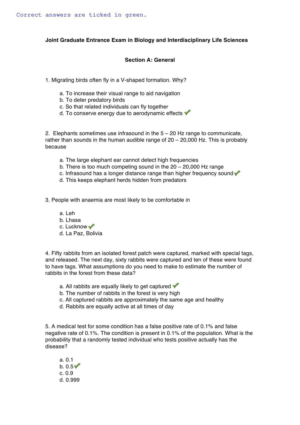 TIFR GS 2015 Biology Question Paper - Page 1