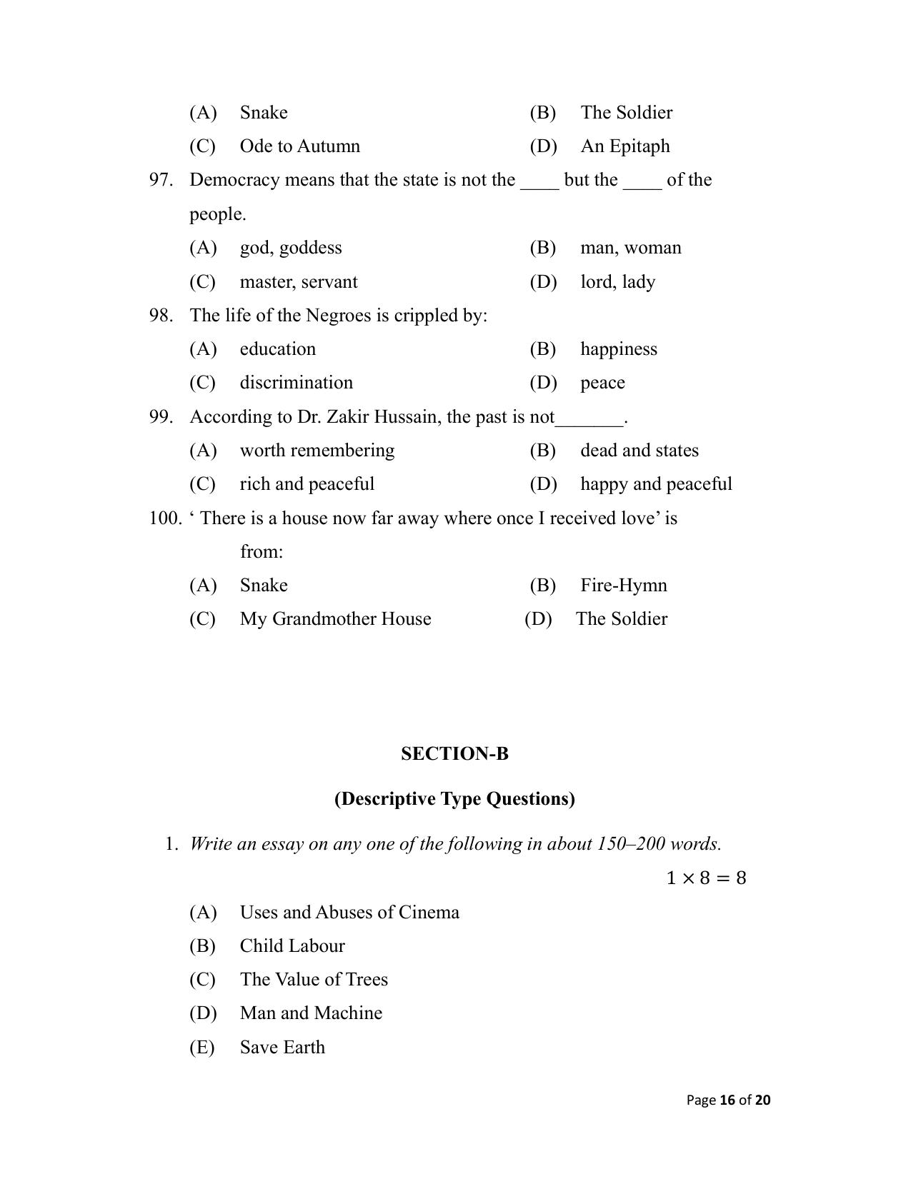 Bihar Board (BSEB) Class XII: 105/124/205/223 - ENGLISH 2025 Model Question Paper - Page 16