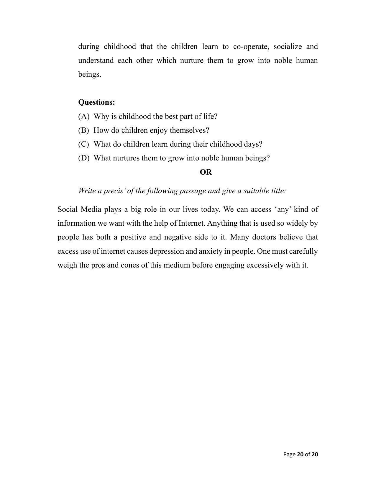 Bihar Board (BSEB) Class XII: 105/124/205/223 - ENGLISH 2025 Model Question Paper - Page 20