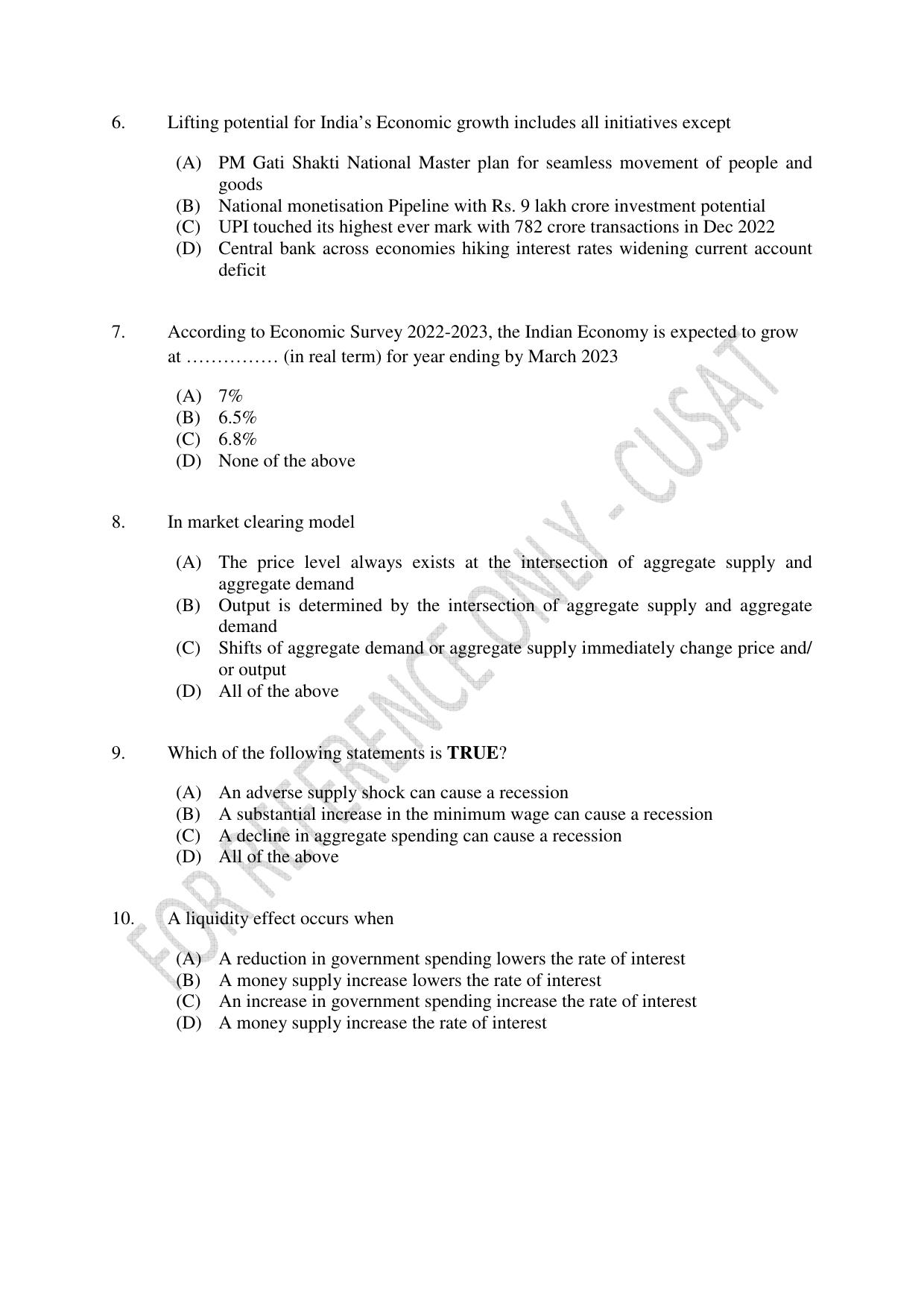 CUSAT CAT 2023 ECONOMETRICS Question Paper - Page 2