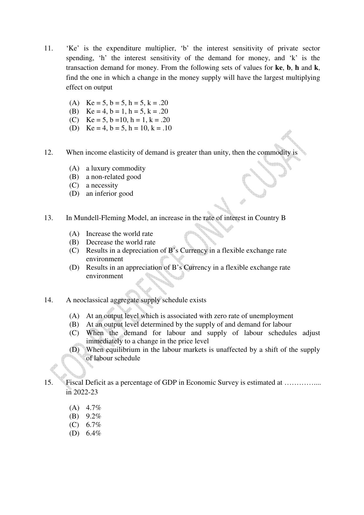 CUSAT CAT 2023 ECONOMETRICS Question Paper - Page 3