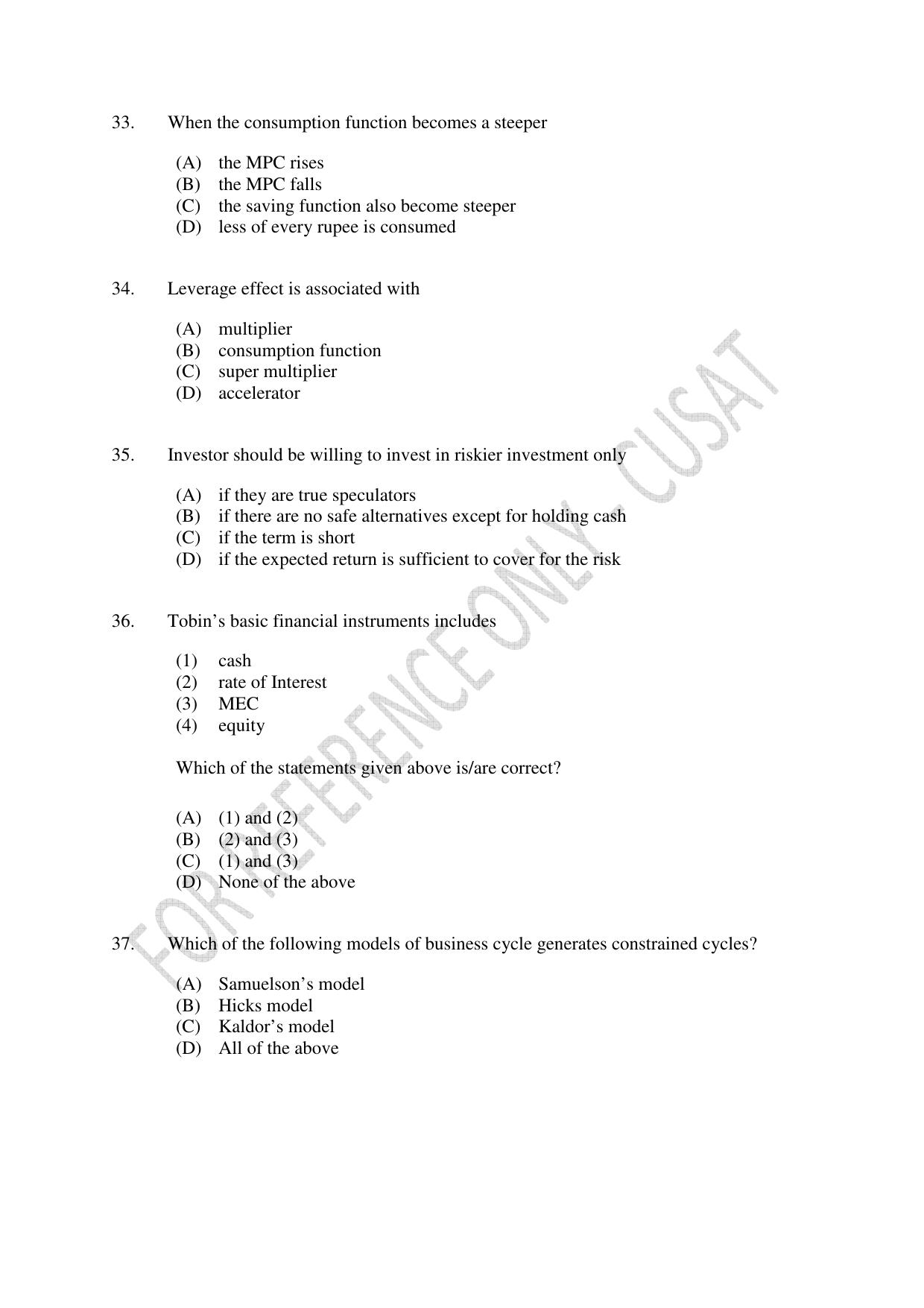CUSAT CAT 2023 ECONOMETRICS Question Paper - Page 7
