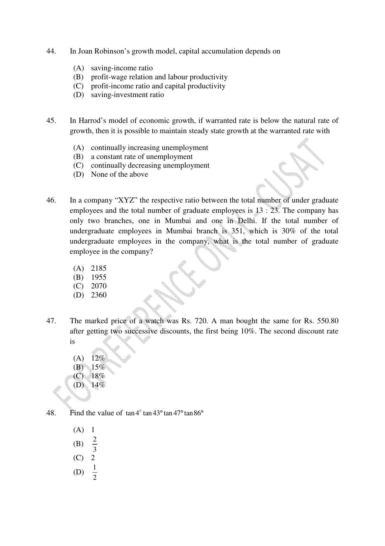 CUSAT CAT 2023 ECONOMETRICS Question Paper - Page 9