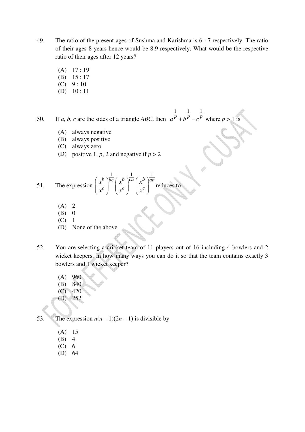 CUSAT CAT 2023 ECONOMETRICS Question Paper - Page 10