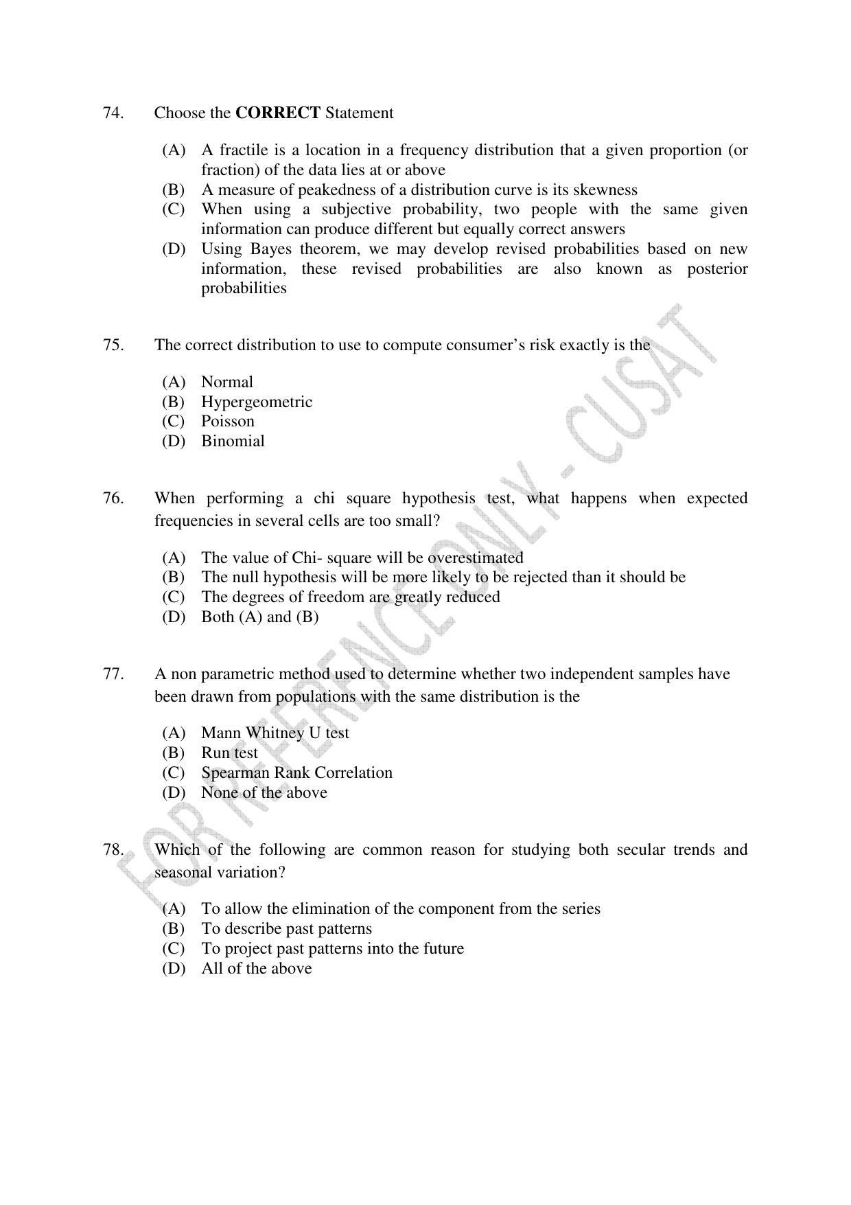 CUSAT CAT 2023 ECONOMETRICS Question Paper - Page 15