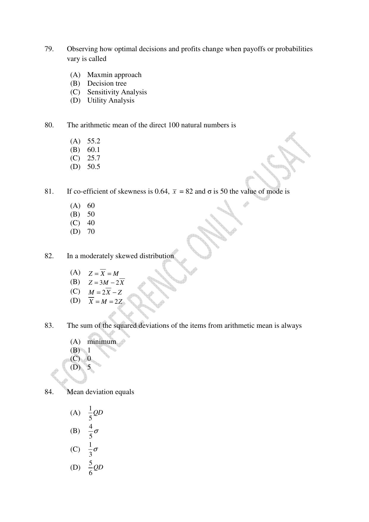 CUSAT CAT 2023 ECONOMETRICS Question Paper - Page 16