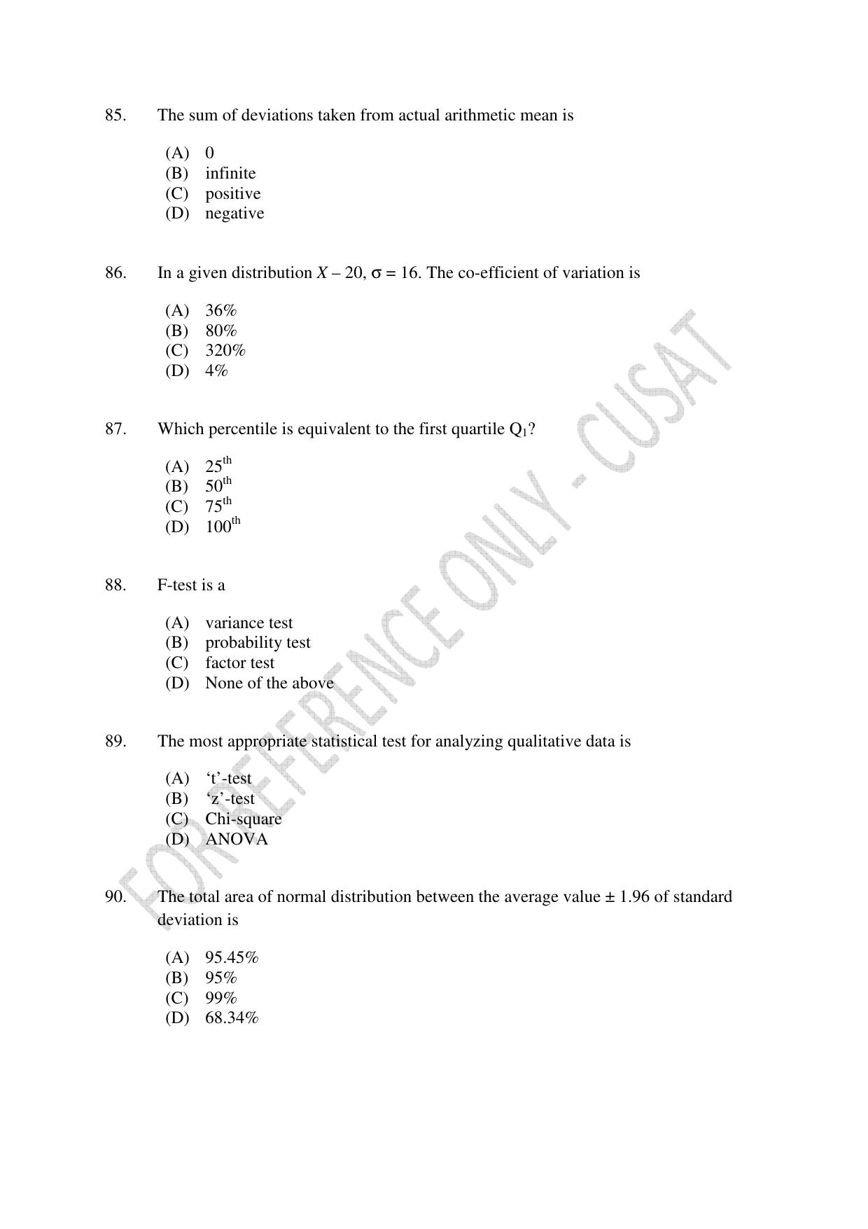 CUSAT CAT 2023 ECONOMETRICS Question Paper - Page 17