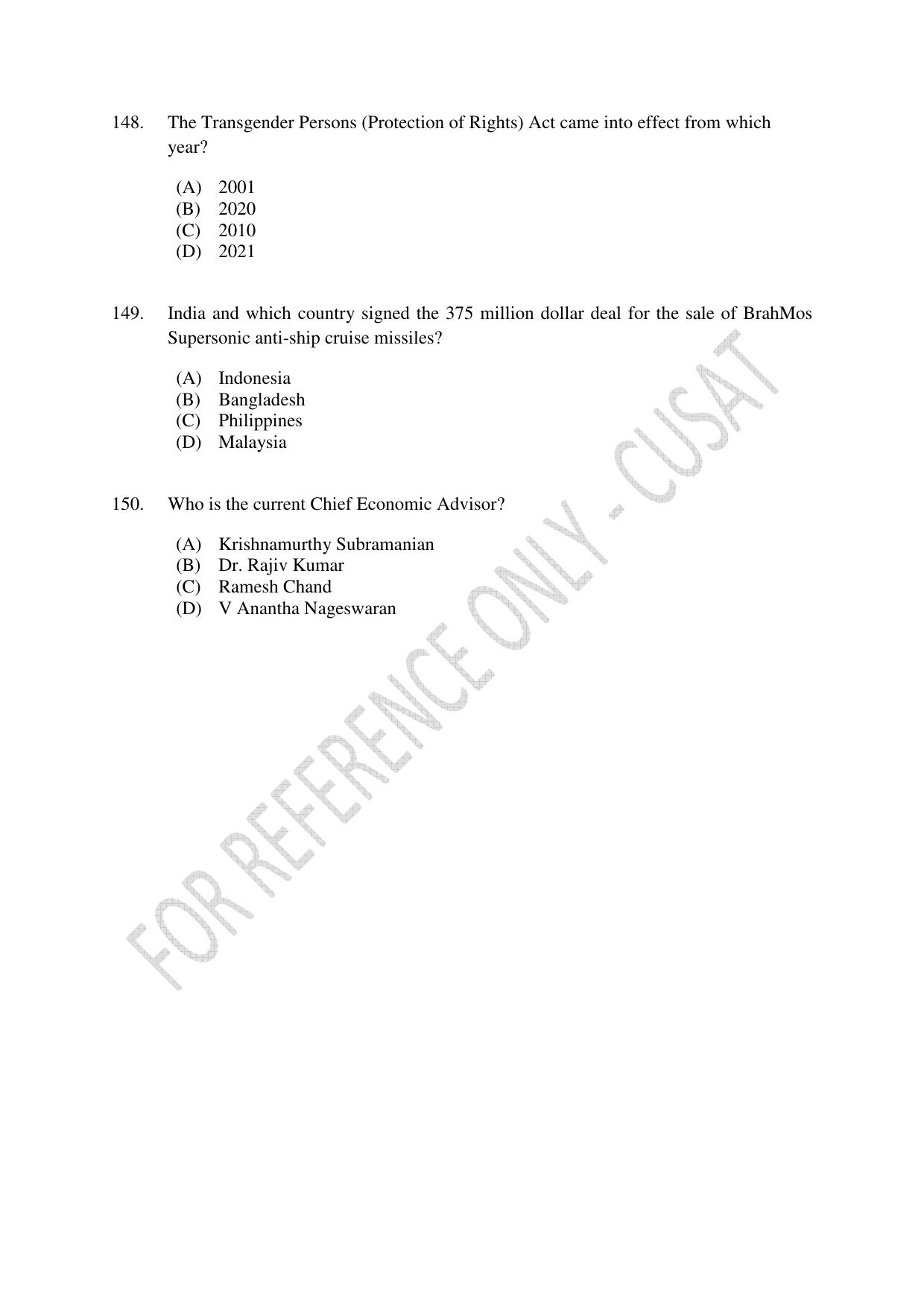 CUSAT CAT 2023 ECONOMETRICS Question Paper - Page 30