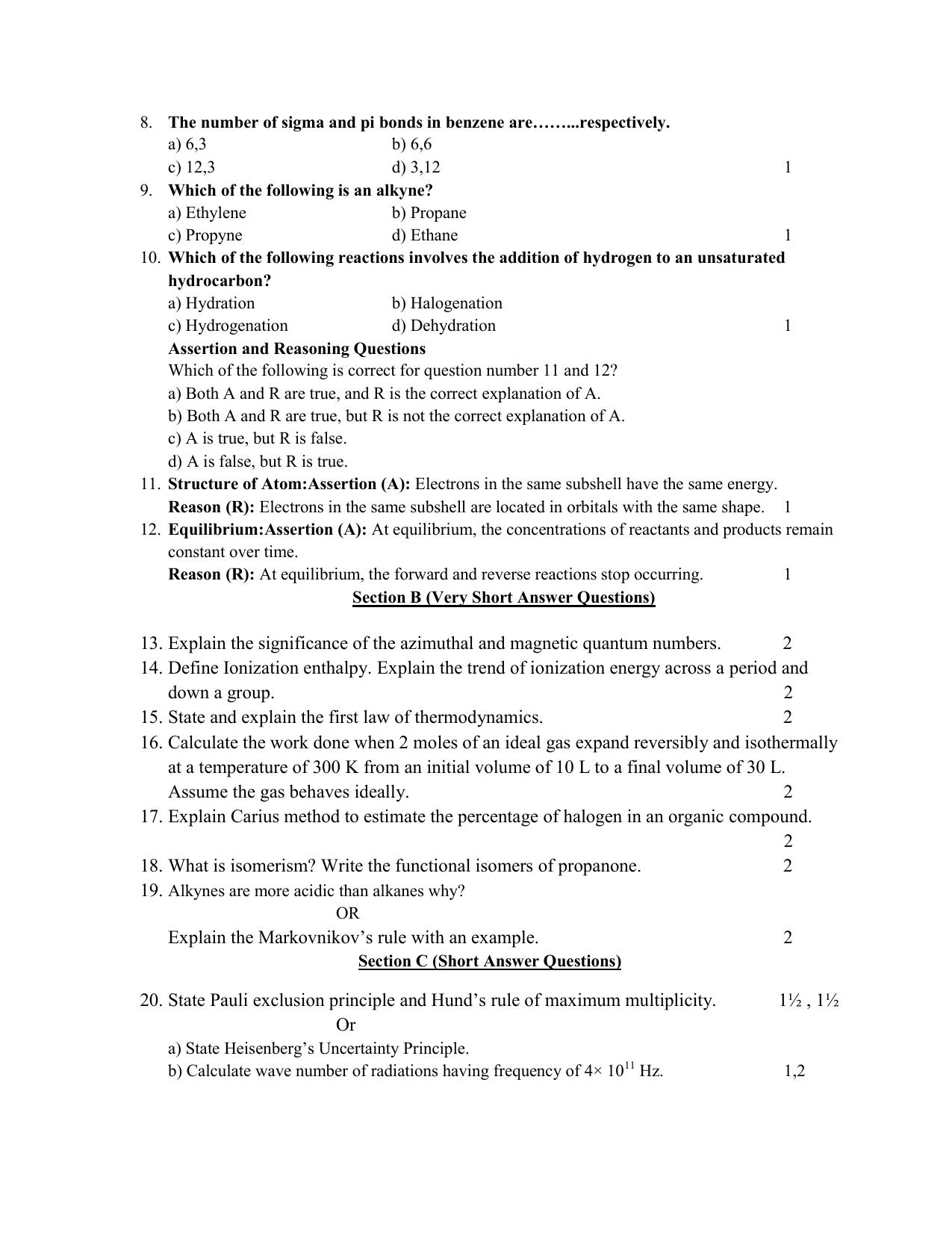 HPBOSE Class 11th Chemistry Sample Question Papers 2025 - Page 2