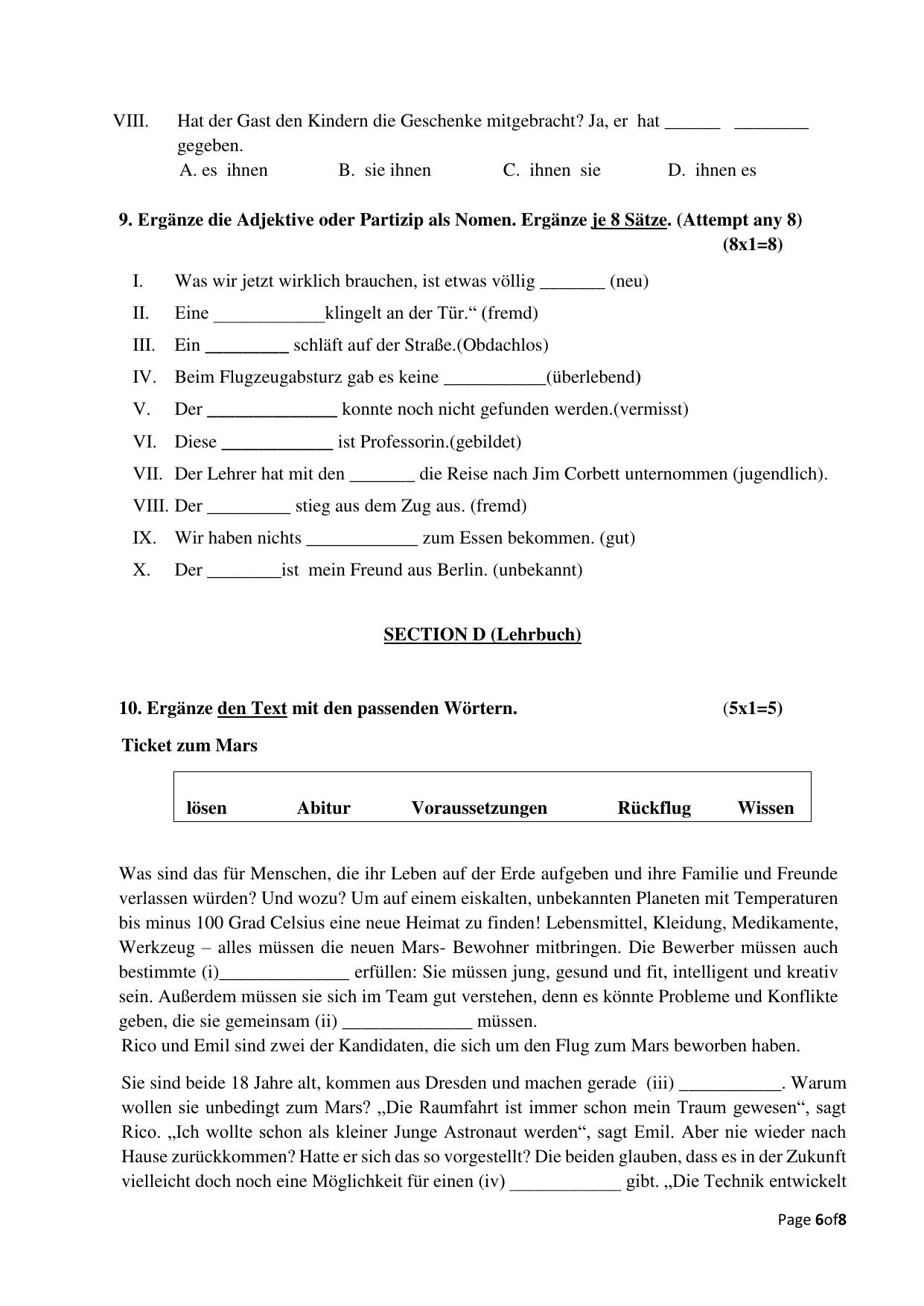 CBSE Class 12 German Sample Question Paper 2024-25 - Page 6