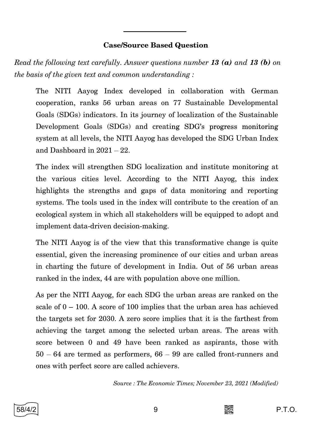CBSE Class 12 58-4-2 Economics 2022 Question Paper - Page 9
