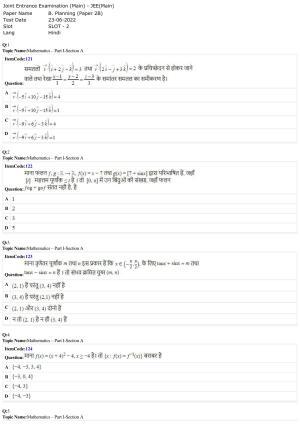 JEE Mains 2022: B Planning Hindi (Shift 2) 23-06-2022 Question Paper