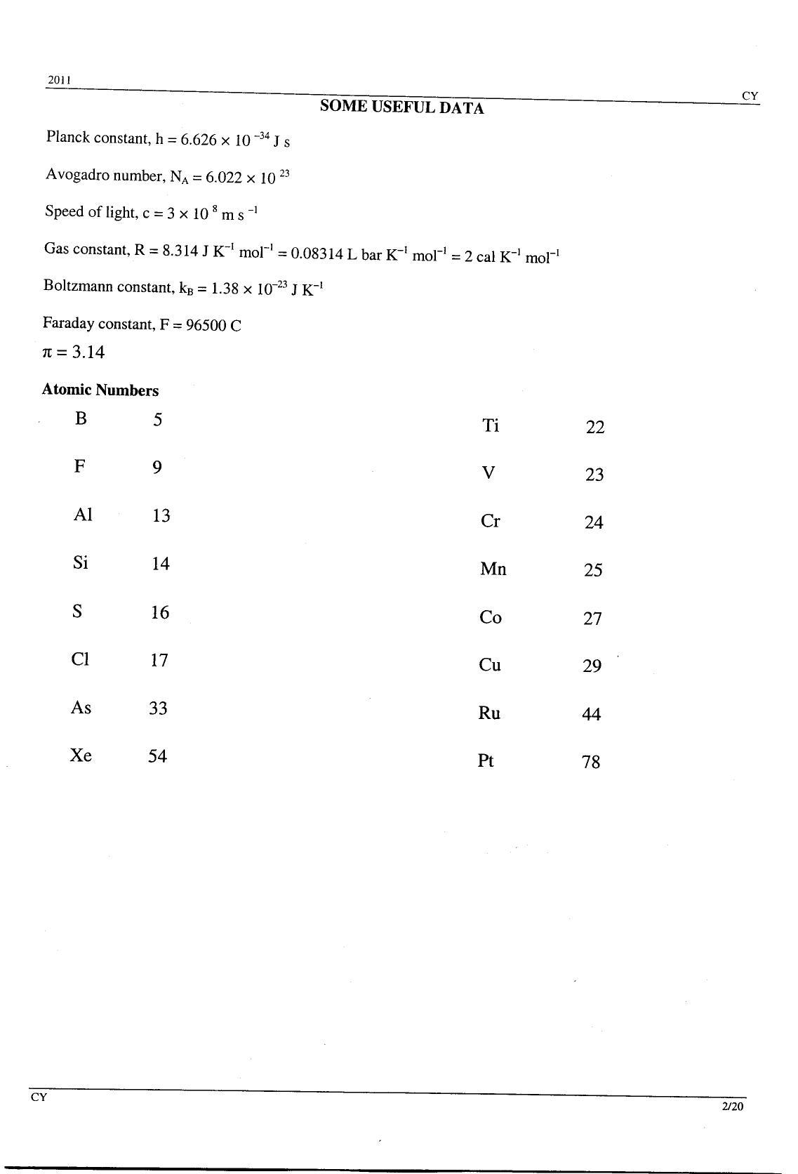GATE 2011 Chemistry (CY) Question Paper with Answer Key - Page 2