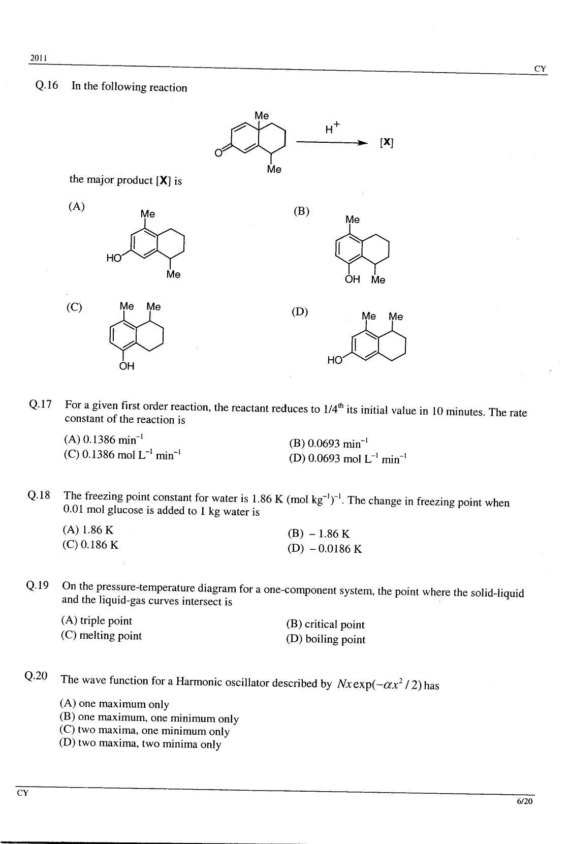 GATE 2011 Chemistry (CY) Question Paper with Answer Key - Page 6