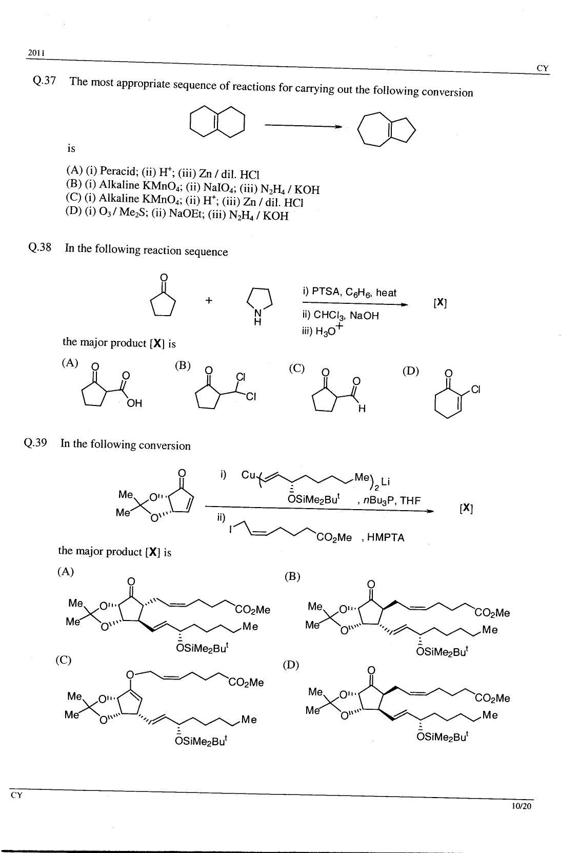 GATE 2011 Chemistry (CY) Question Paper with Answer Key - Page 10