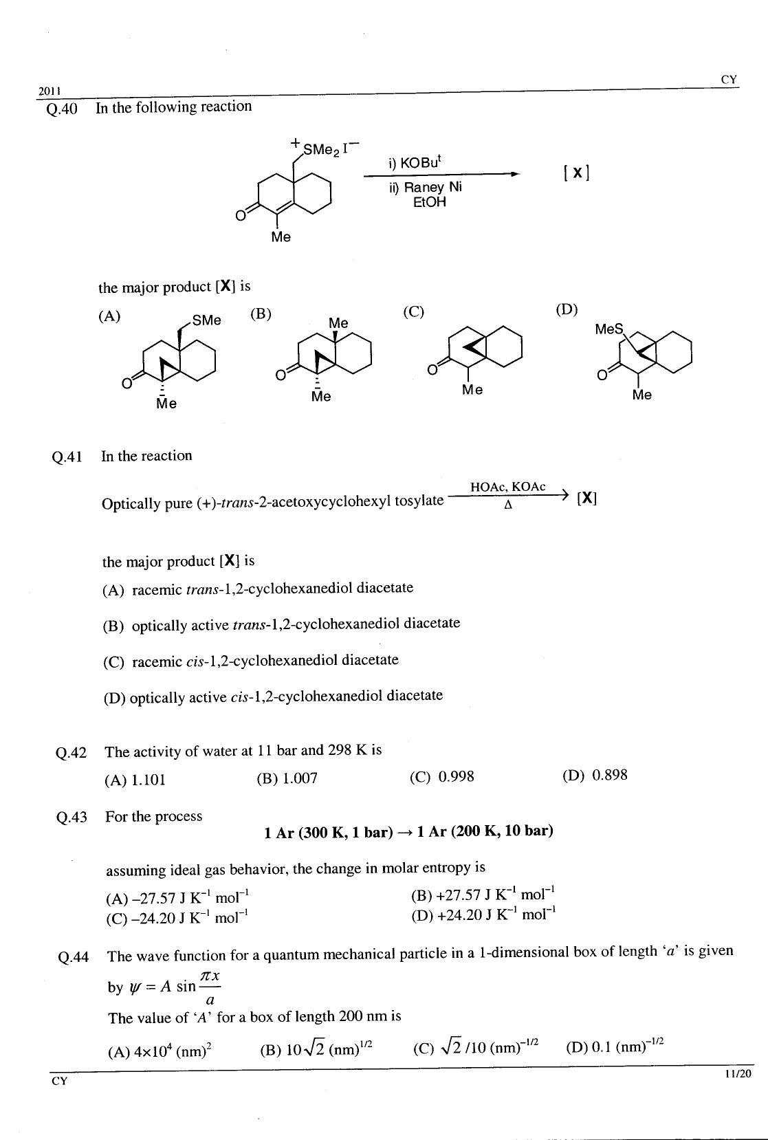 GATE 2011 Chemistry (CY) Question Paper with Answer Key - Page 11