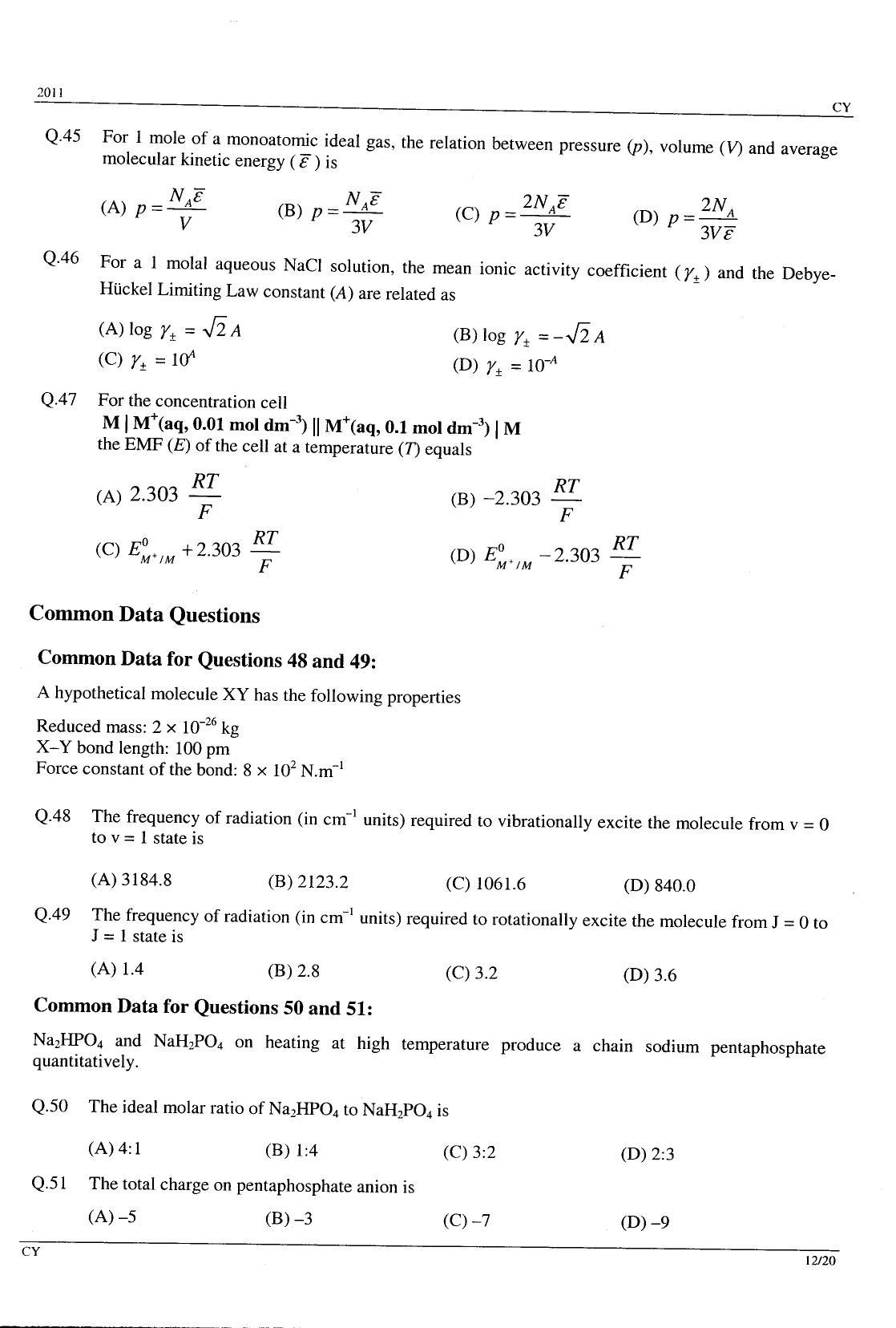 GATE 2011 Chemistry (CY) Question Paper with Answer Key - Page 12