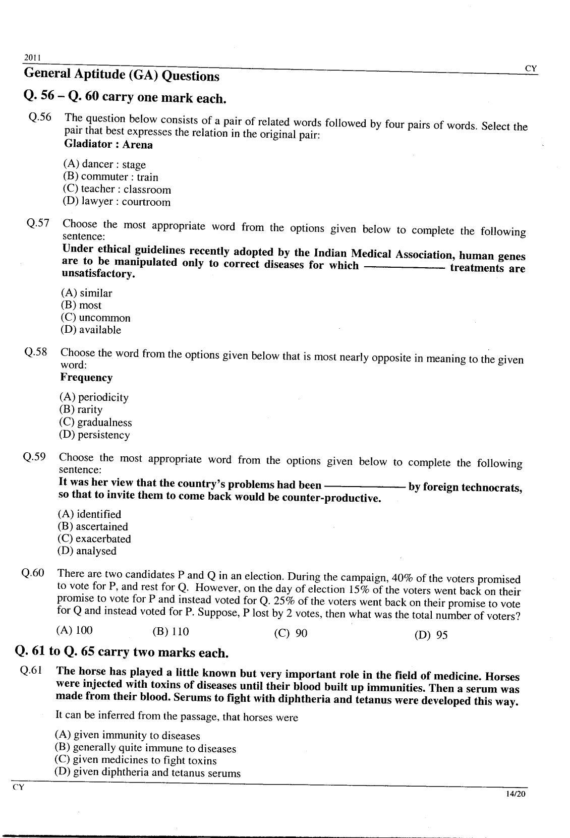 GATE 2011 Chemistry (CY) Question Paper with Answer Key - Page 14