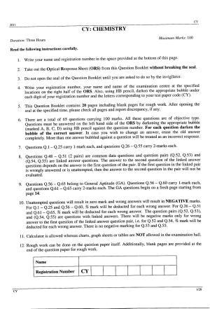 GATE 2011 Chemistry (CY) Question Paper with Answer Key