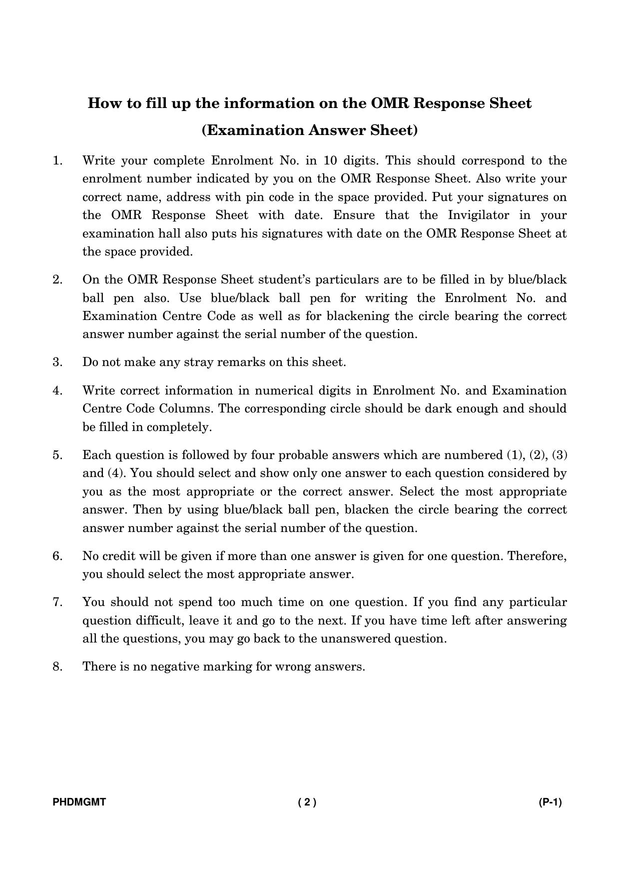 IGNOU PhD Entrance Test Ph. D. (Management) Entrance Test, July, 2023 Question Paper - Page 3