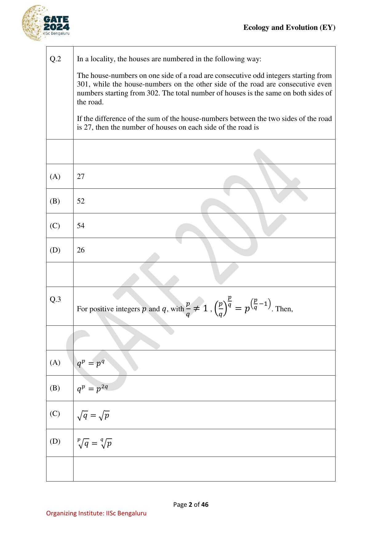 GATE 2024 Ecology and Evolution (EY) Question Paper - Page 2