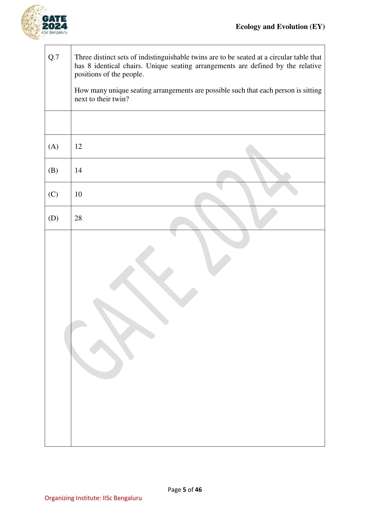GATE 2024 Ecology and Evolution (EY) Question Paper - Page 5