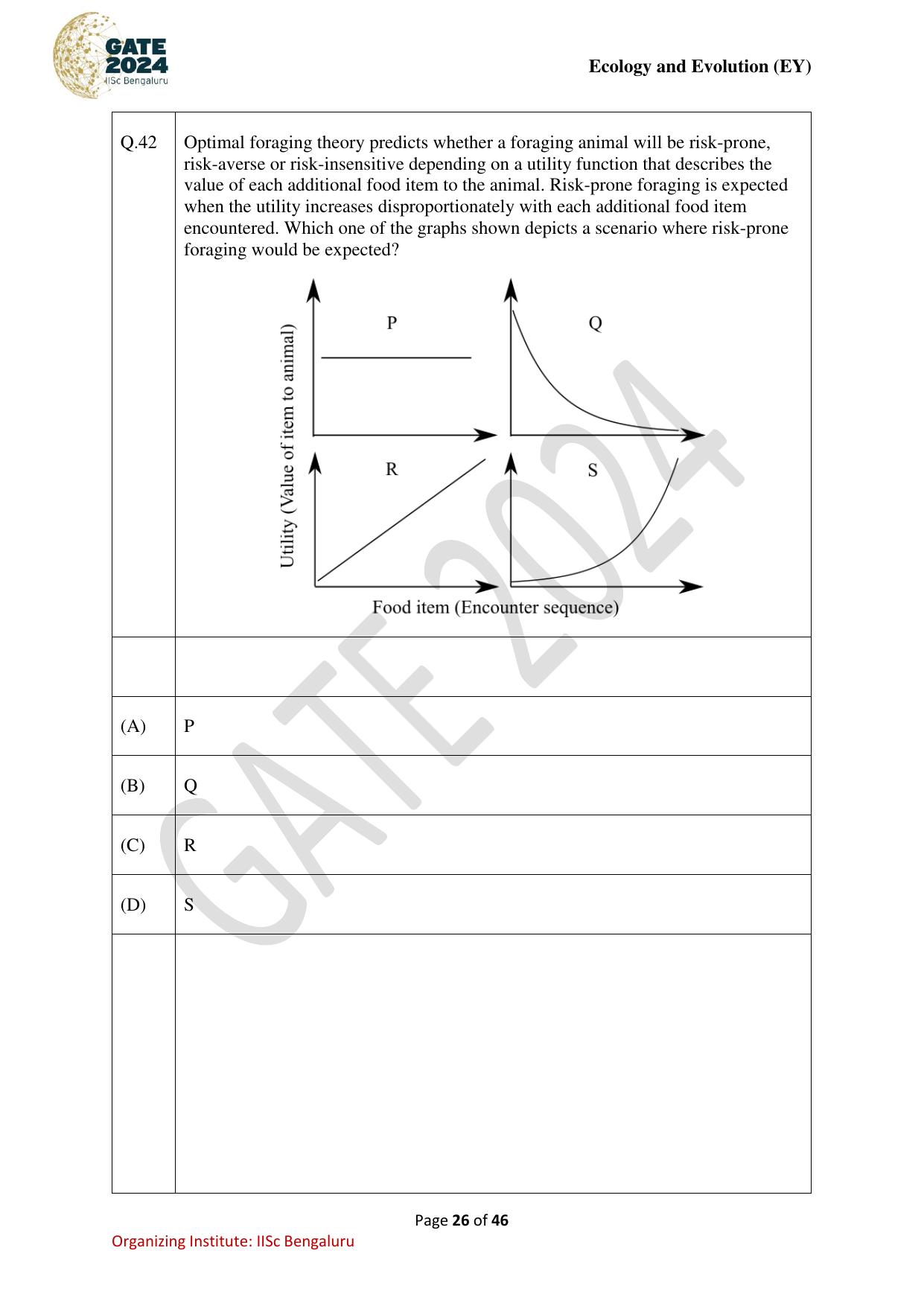 GATE 2024 Ecology and Evolution (EY) Question Paper - Page 26