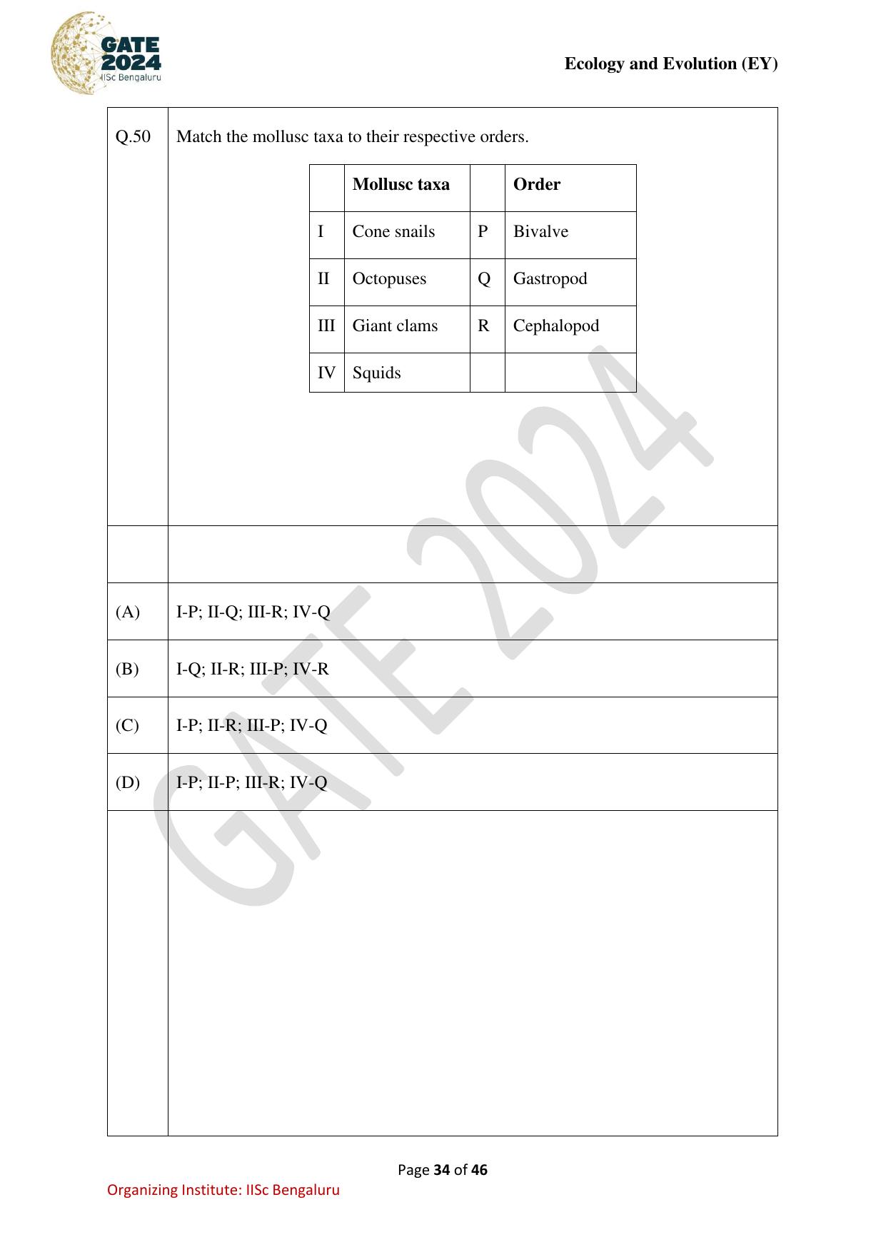 GATE 2024 Ecology and Evolution (EY) Question Paper - Page 34