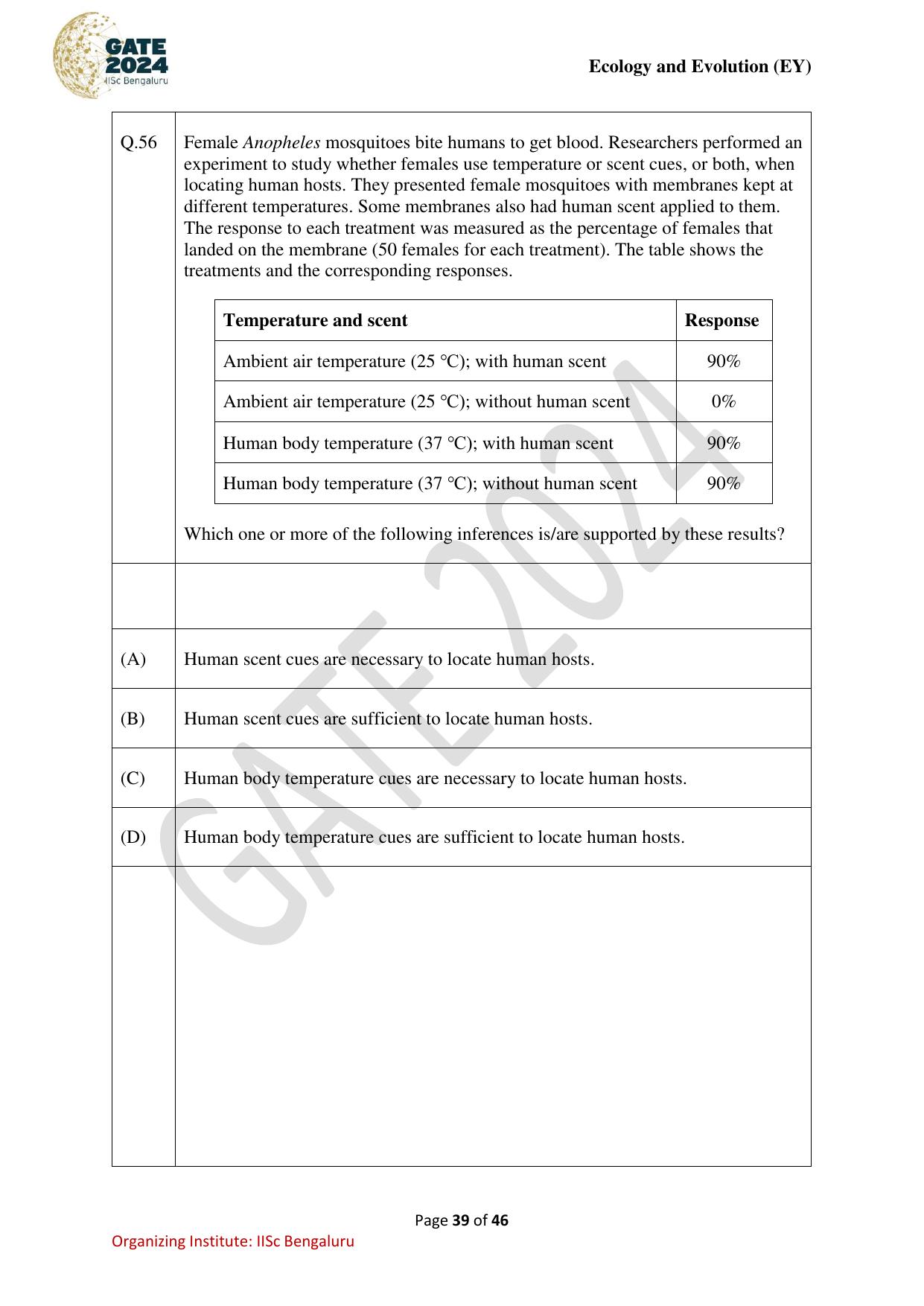 GATE 2024 Ecology and Evolution (EY) Question Paper - Page 39