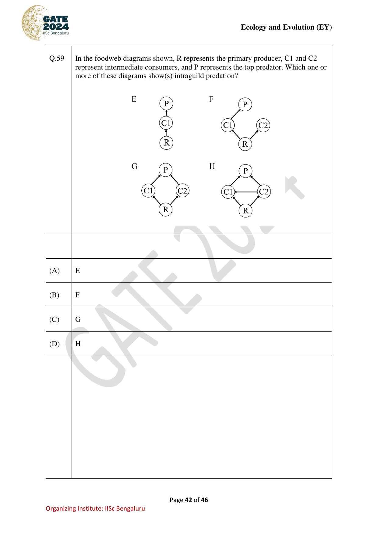GATE 2024 Ecology and Evolution (EY) Question Paper - Page 42