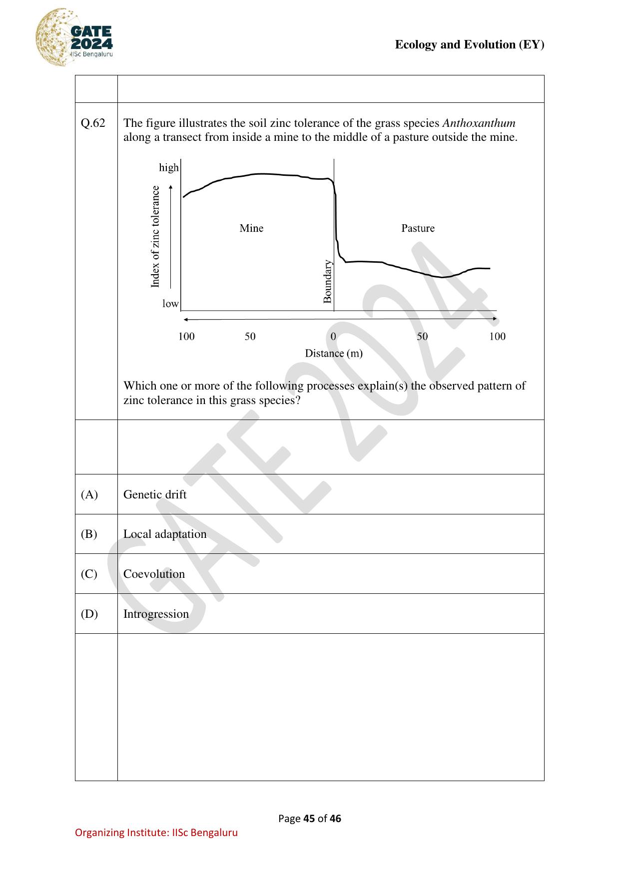 GATE 2024 Ecology and Evolution (EY) Question Paper - Page 45