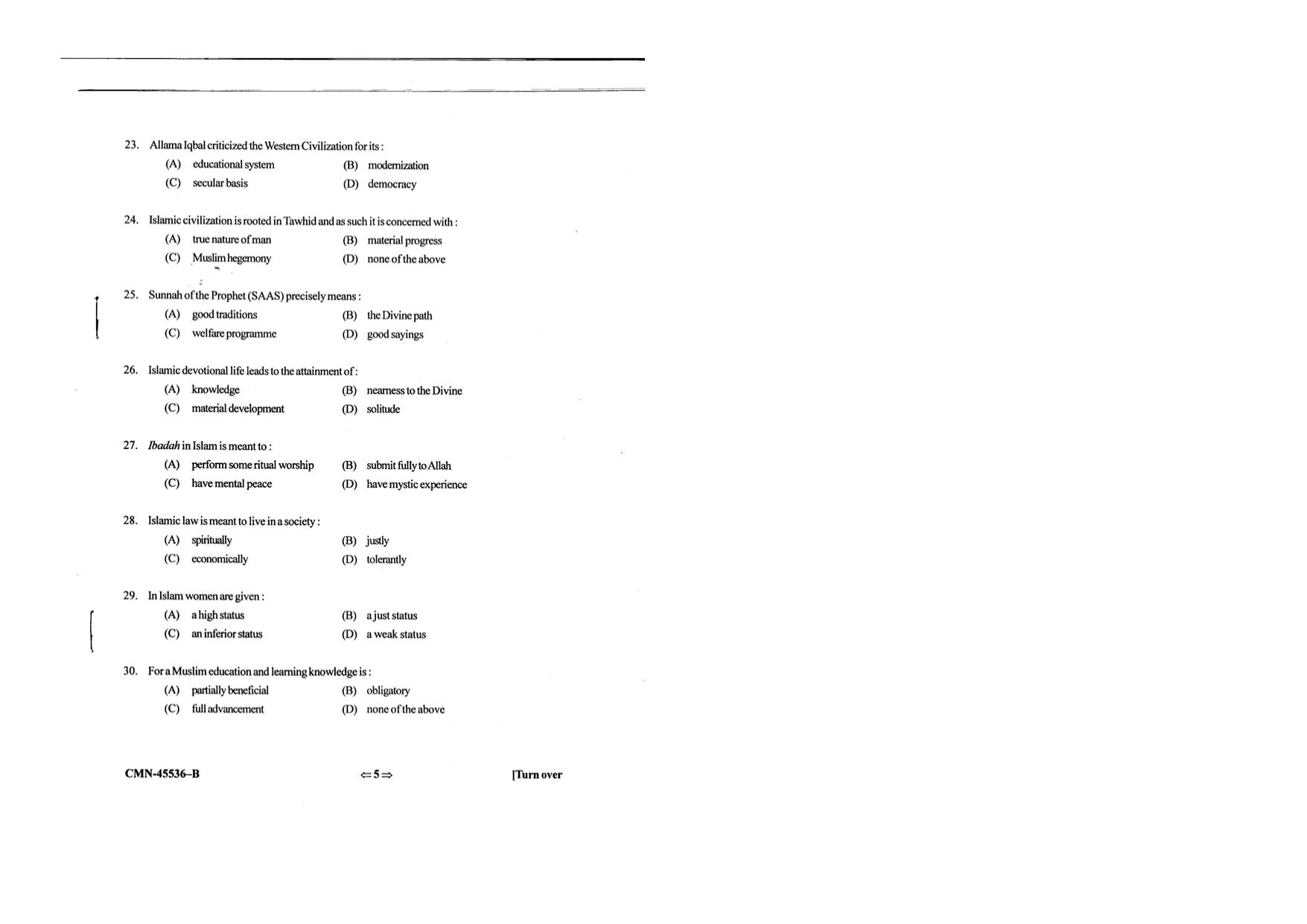KUET 2023 M.A Islamic Studies Question Paper - Page 60