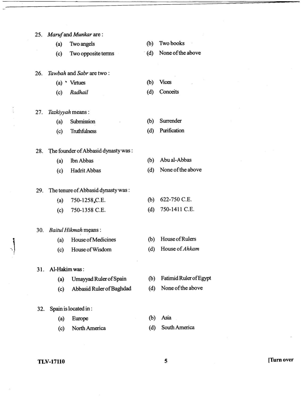 KUET 2023 M.A Islamic Studies Question Paper - Page 77