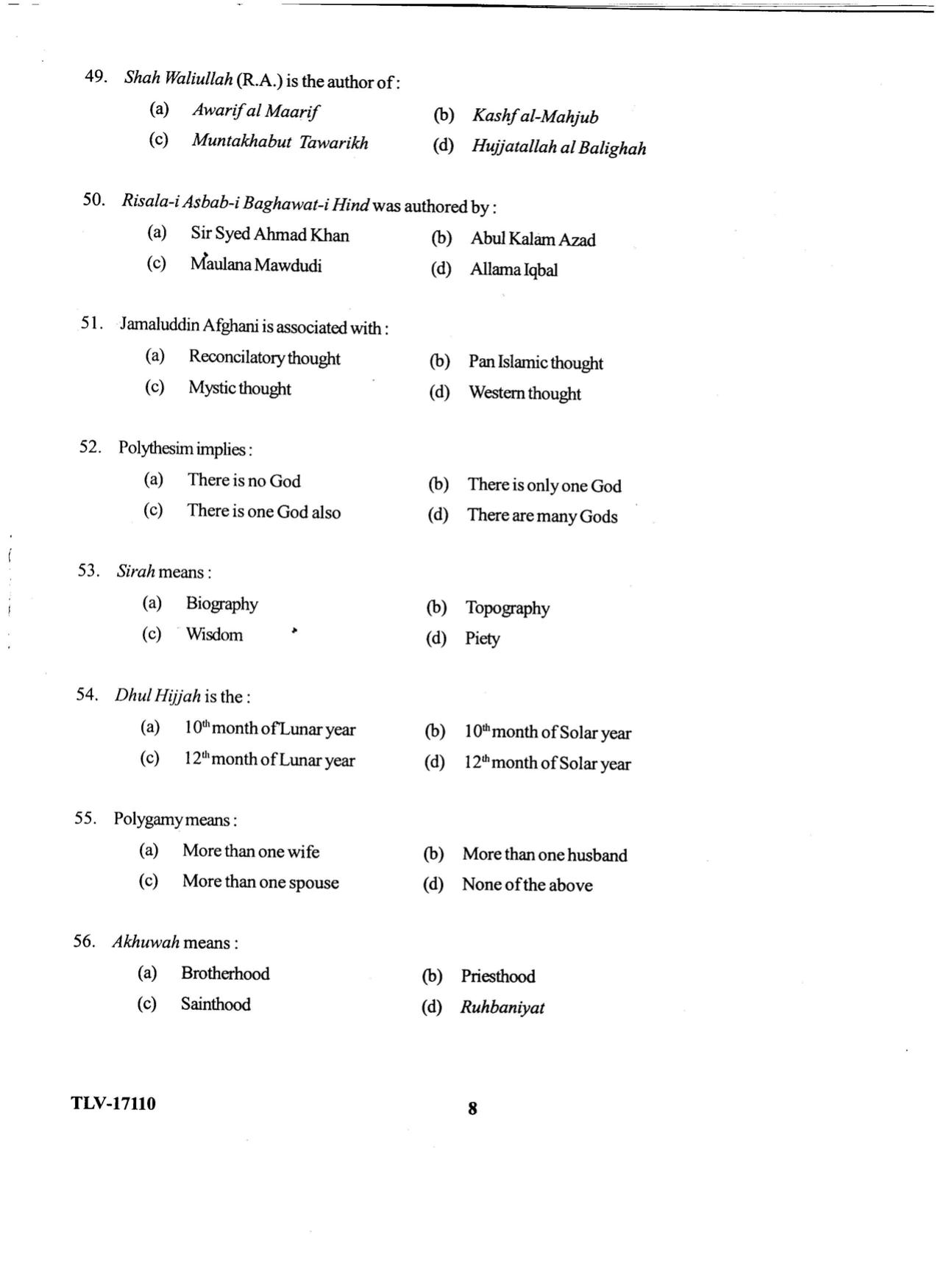 KUET 2023 M.A Islamic Studies Question Paper - Page 80