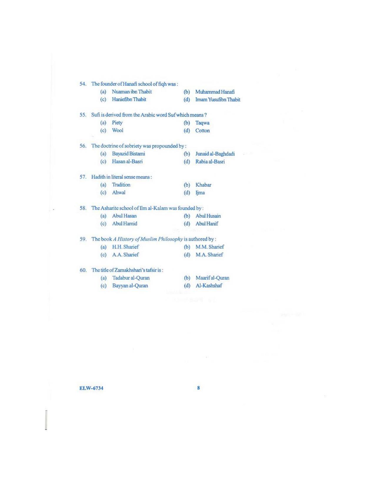 KUET 2023 M.A Islamic Studies Question Paper - Page 88